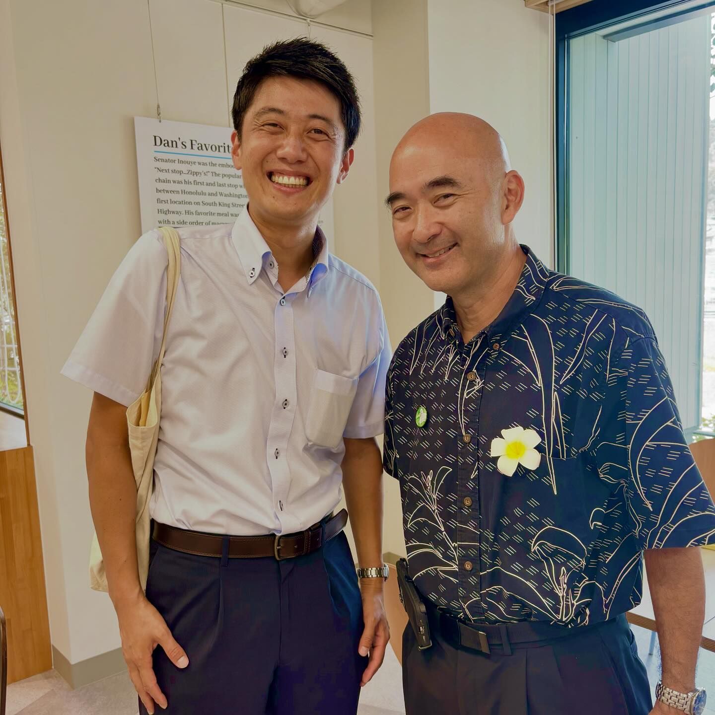 【八女市上陽まつりでダニエル・イノウエ氏のご長男一家とお会いしました】。